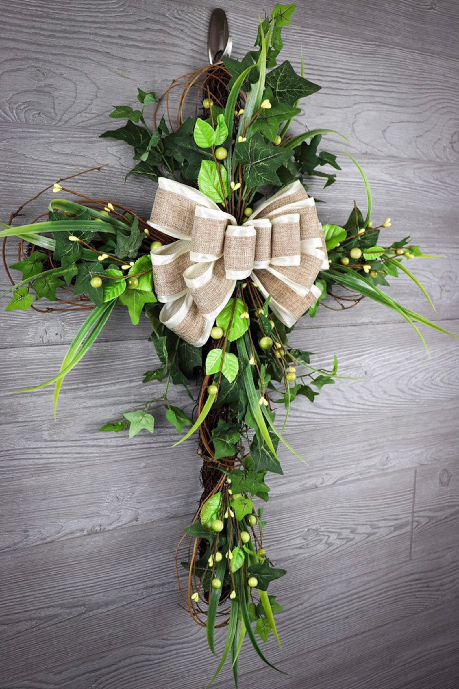 Wreath Cross Greenery Wreath Front Door Wreath Etsy