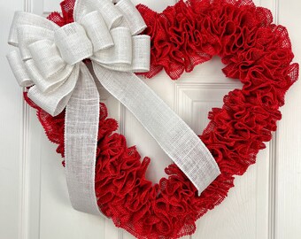 Handmade Burlap Heart Wreath | Rustic Farmhouse Front Door Decor, 21"