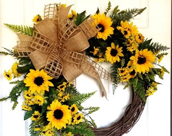 BEST SELLING,Sunflower wreath,Summer Wreath,Farmhouse Wreath,Front Door Wreath,Wreath, Spring Wreath,Fall Wreath,Year Round Wreath