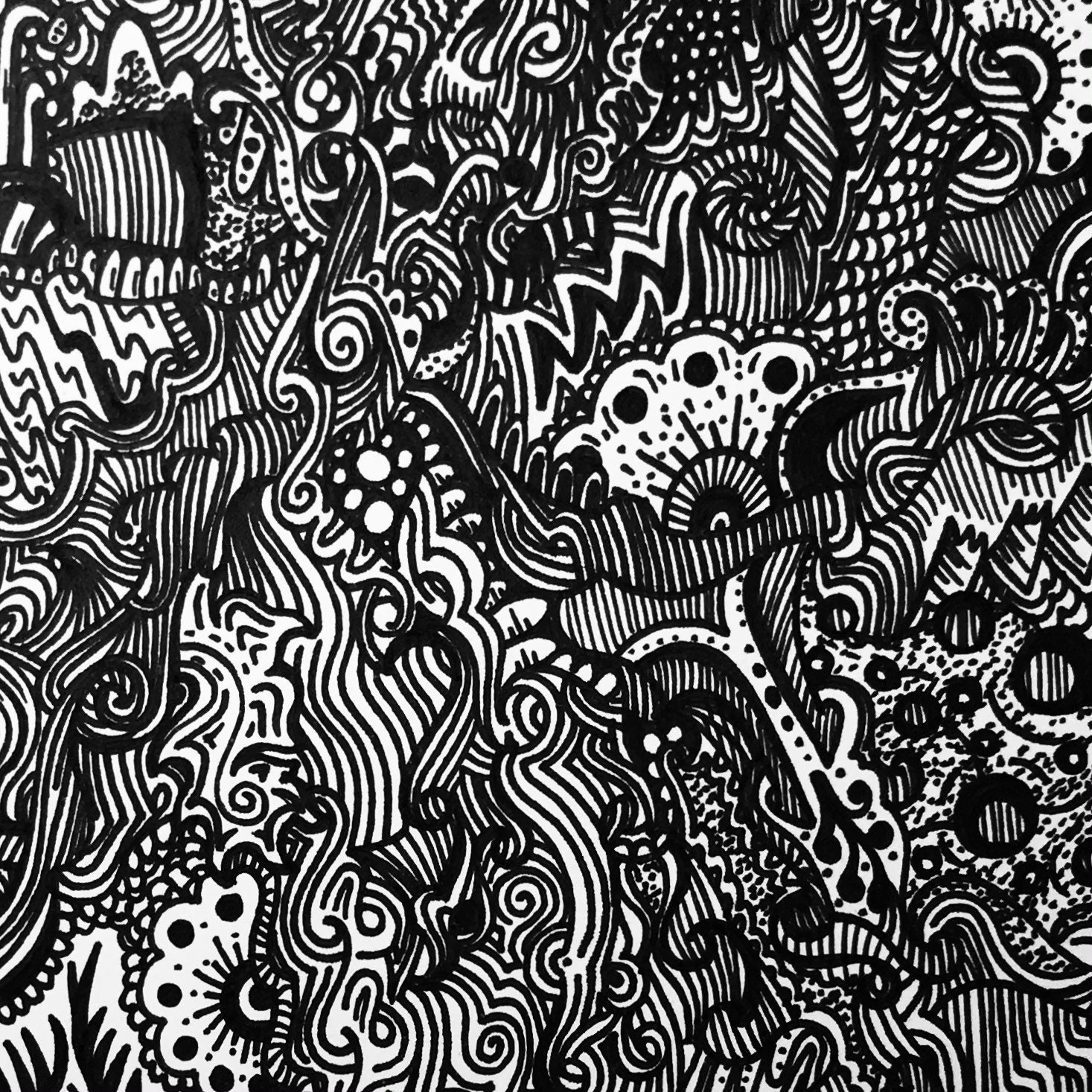 6x4 Black and White Abstract Drawing With Pen Original Abstract Artwork