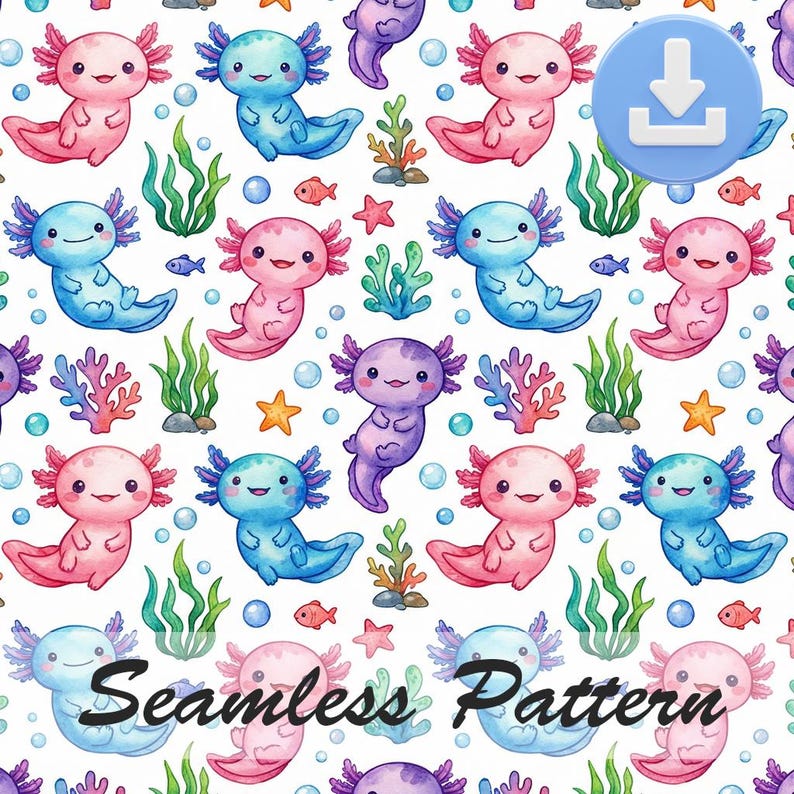 Watercolor Axolotls Seamless Pattern - DIGITAL DOWNLOAD ONLY - Etsy