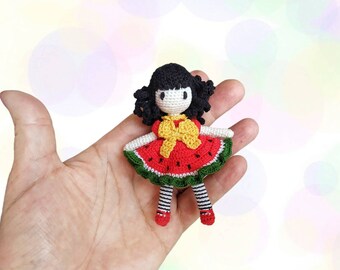 Small amigurumi crochet doll 9cm (3.54") tall, gift for her. Collectible doll, little doll for the dollhouse.