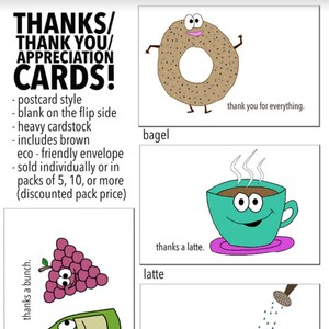Remerciements / Appréciation -- Carte de remerciement faite à la main -- Bagel, vin, succulent, latte, singe, dawg, baie, patate douce, roche, crème glacée