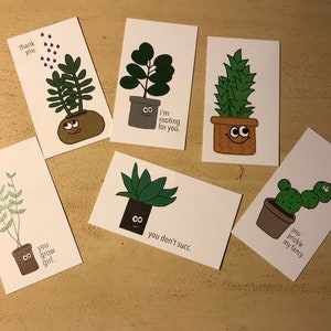 Pakket van 2 of 4 mini plant kaarten, mix en match ontwerpen, ansichtkaart stijl met envelop