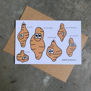 süße Kartoffeln -- dankbare handgemachte Grußkarte -- einfach so postkarte