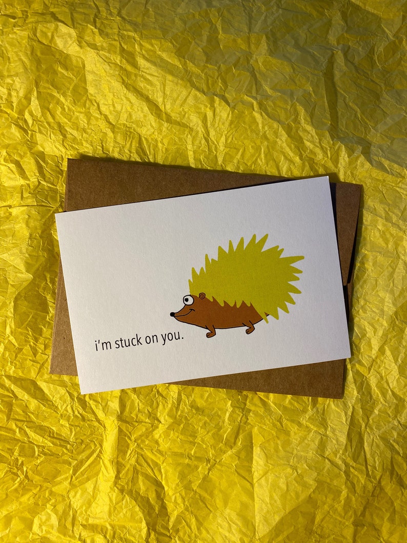 porcupine postcard stuck on you handmade love card