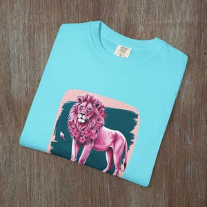 Pink Lioness Flower T-shirt, Women&#39;s Graphic Tee, Nature Lover Gift, Animal Print Shirt, Wildlife Top, Courage tee, Fierce Lioness shirt