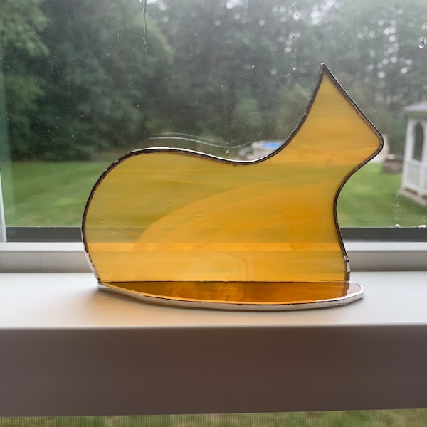 Large Stained Glass Cat Suncatcher Window Shelf Ornament Handmade