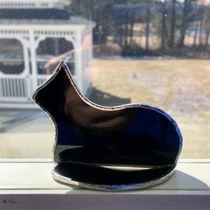 Small Standing stained glass cat suncatcher gift ornament Black