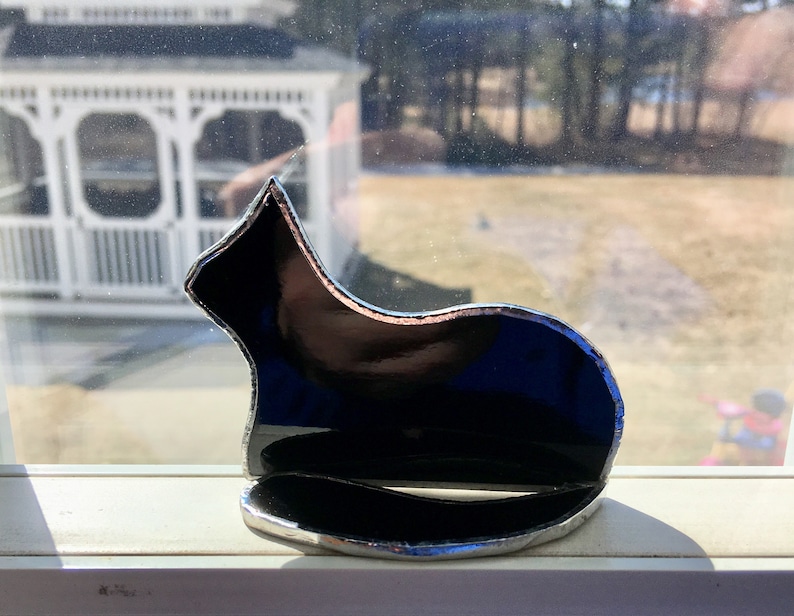 Small Standing stained glass cat suncatcher gift ornament Black