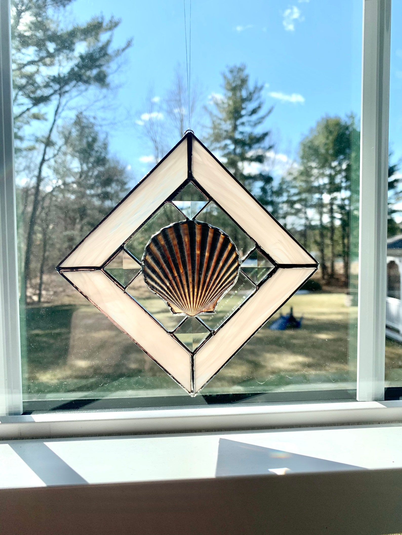 Cape Cod Stained glass and Bevel Seashell Suncatcher Window Etsy