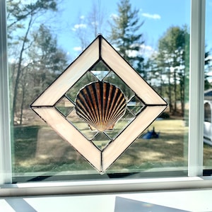 Cape Cod Stained glass and Bevel Seashell Suncatcher Window Decoration Sea Shell Sun Catcher