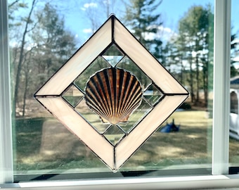 Cape Cod Stained glass and Bevel Seashell Suncatcher Window Decoration Sea Shell Sun Catcher