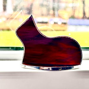 Small Standing stained glass cat suncatcher gift ornament Brown