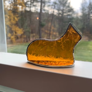 Small Standing stained glass cat suncatcher gift ornament Dark Gold Frosted