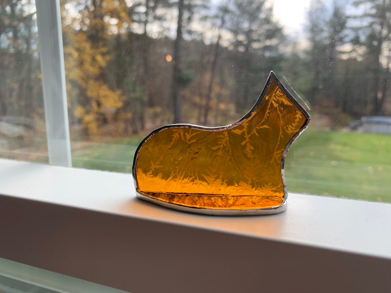 Small Standing stained glass cat suncatcher gift ornament Dark Gold Frosted
