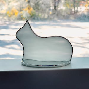 Small Standing stained glass cat suncatcher ornament White