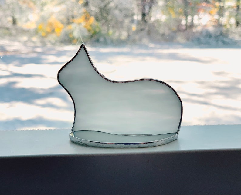 Small Standing stained glass cat suncatcher gift ornament White