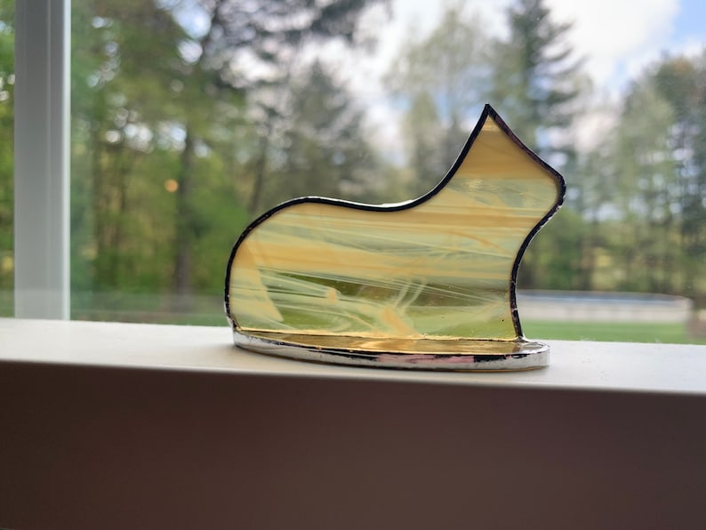 Small Standing stained glass cat suncatcher gift ornament Orange