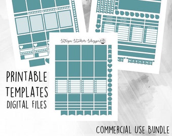 DESCARGA DIGITAL IMPRIMIBLE - Erin Condren / Happy Planner / Diseño vertical / Kit de pegatinas semanales personalizables por hora - Paquete de uso comercial