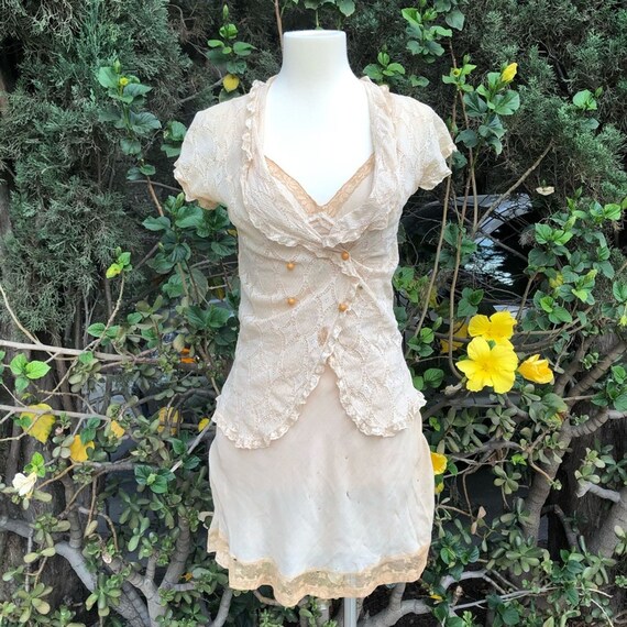 VINTAGE Cream Babydoll Grunge Slip Dress XS