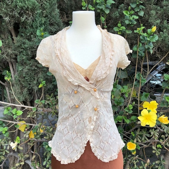 VINTAGE Victorian Lace Bed Jacket Blouse Top