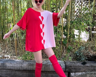 VALENTINE'S DAY Heart Print Over Size Tee T-shirt Dress
