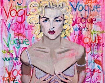 Ritratto originale della Madonna, dipinto astratto Vogue Strike a Pose, nuovo, grande
