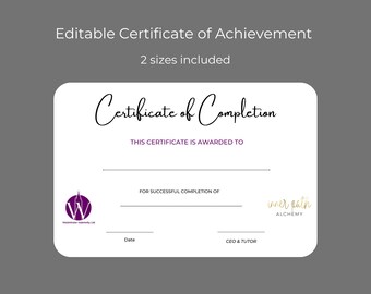Plantilla de diploma de certificado editable Logro imprimible en Canva Coaching de belleza DIY