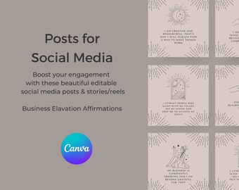 25 Afirmaciones de elevación empresarial Plantilla de redes sociales Historias espirituales Carretes Baraja de cartas de entrenamiento de oráculo imprimible