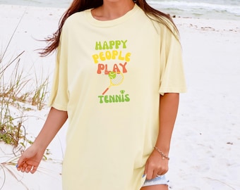 Retro Tennis T-Shirt: Happy People Play, Comfort Colors Tee