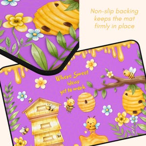 Bumblebee Desk Mat, Colorful Honeycomb Computer Pad, Whimsical 3 sizes Office Neoprene Mouse Pad