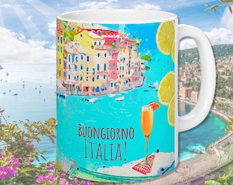 Buongiorno Italia Ceramic Coffee Mug, Italian Travel Gift, Amalfi Coast Design Cup