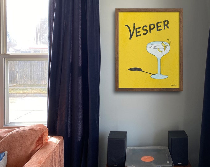 Vesper Martini Art Print: Retro Cocktail Illustration, Home Bar Decor
