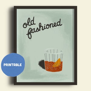Old Fashioned Bar Art Print - druckbares Kunst Poster//Bar Cart//Vintage Poster Design//Mid Century Kunst//Mint Blau
