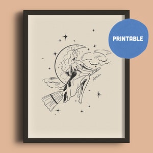 Mond Hexe Kunstdruck: Moderne Halloween Dekoration (Digitaler Download)