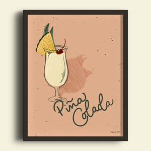 Pina Colada Cocktail Illustration Art Print - Kitchen Decor, Mid-century Drink Poster, Gallery Wall, Retro Aesthetic, Bar Cart