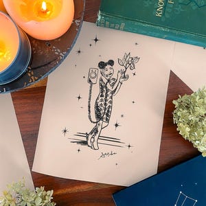 Garden Witch Art Print, Witch Decor, Witchy Wall Art, Spooky Art, Retro Halloween Drawing, Cottage Witch Picture, Witch Poster, Fall Artwork