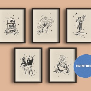 Witch Coven Art Print Bundle, Witch Decor, Witchy Wall Art, Spooky Art, Dark Academia, Cute Halloween Printables, Downloadable Prints
