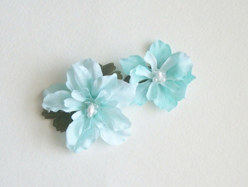 Light Blue Flower Hair Clips Blue Light Blue Natural Flower Hair Clips Rustic Wedding Accessories Bridal Party Wedding Set Of Two Clips