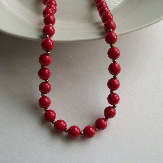 Shabby Lovely Red Plastic Seed Bead Necklace Vintage Super Long Necklace Red Bead Necklace Bead Necklace UnSigned Vintage Jewelry