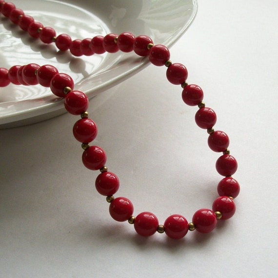 Shabby Lovely Red Plastic Seed Bead Necklace Vintage Super Long Necklace Red Bead Necklace Bead Necklace UnSigned Vintage Jewelry