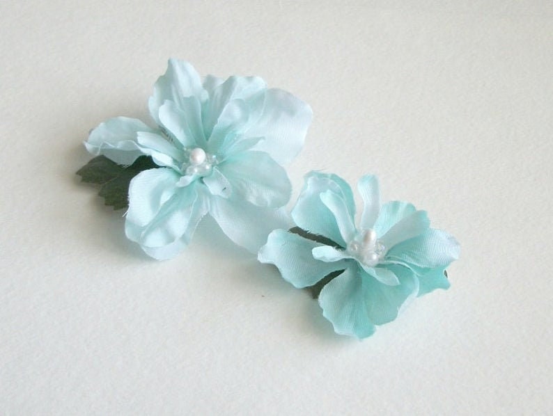 Light Blue Flower Hair Clips Blue Light Blue Natural Flower Hair Clips Rustic Wedding Accessories Bridal Party Wedding Set Of Two Clips