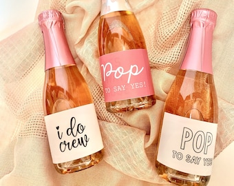 Bridal Mini Champagne Bottles Labels, Bridesmaid Proposal Pop to say yes, Bridesmaid Maid of Honor, Proposal Label, Printed Champagne Labels