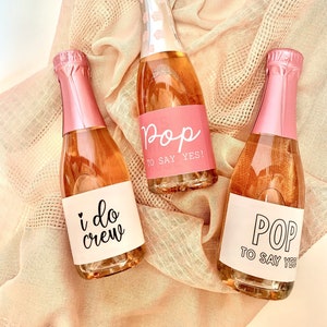 Bridal Mini Champagne Bottles Labels, Bridesmaid Proposal Pop to say yes, Bridesmaid Maid of Honor, Proposal Label, Printed Champagne Labels image 1