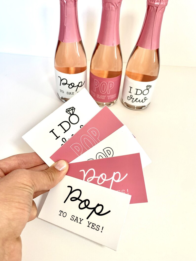 Bridal Mini Champagne Bottles Labels, Bridesmaid Proposal Pop to say yes, Bridesmaid Maid of Honor, Proposal Label, Printed Champagne Labels image 2