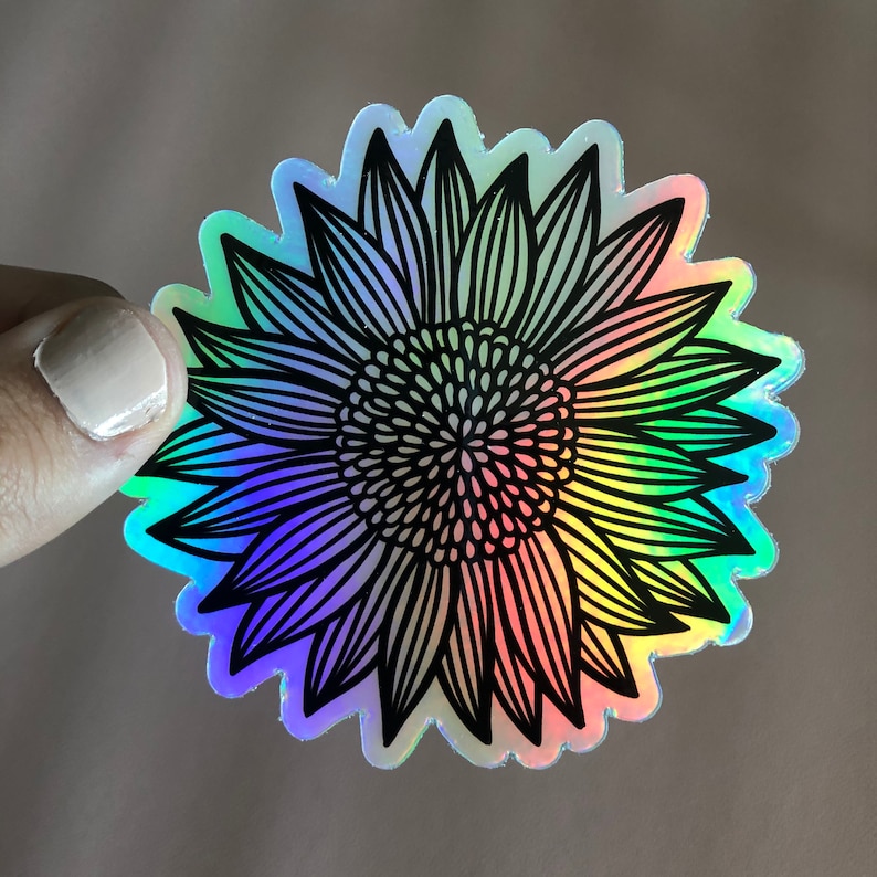 holographic sunflower sticker sunflower sticker waterproof etsy