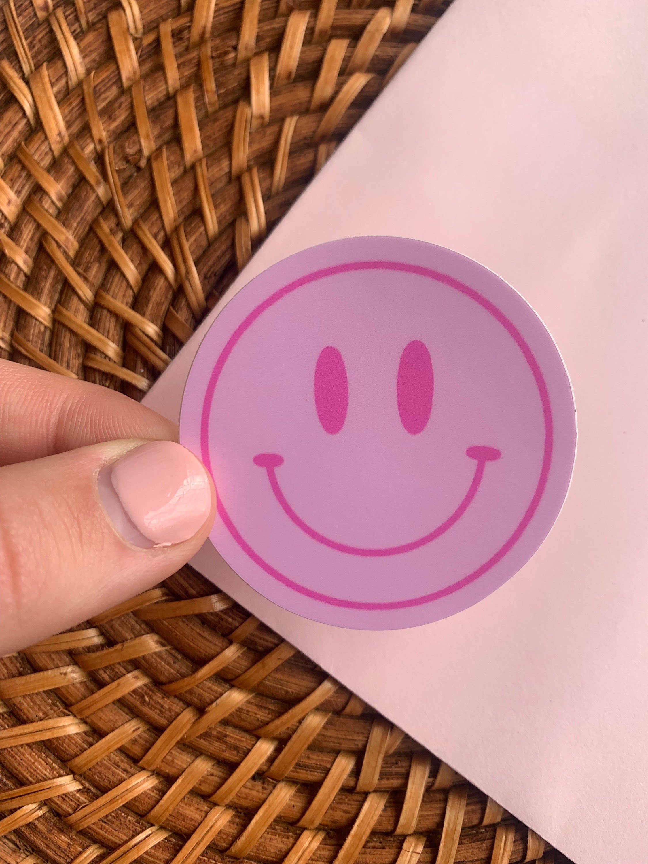 Pink Happy Face Sticker Be Happy Sticker Trendy Hippy Smiley - Etsy