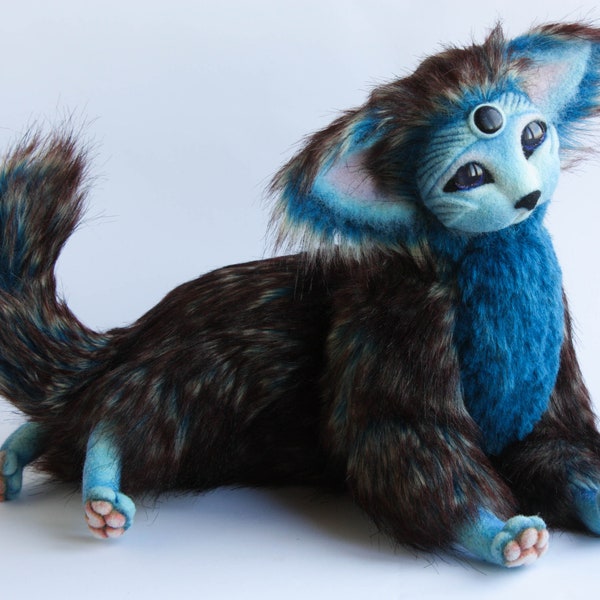 Cat art doll fantasy creature ooak plush animal toy whimsical fantastic pet