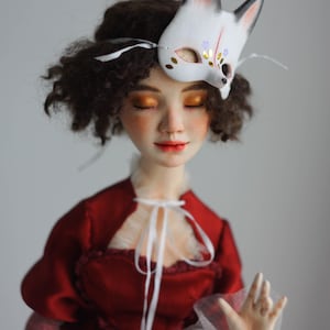 OOAK Art Doll: Fox Mask Girl, Handmade Collectible Statue